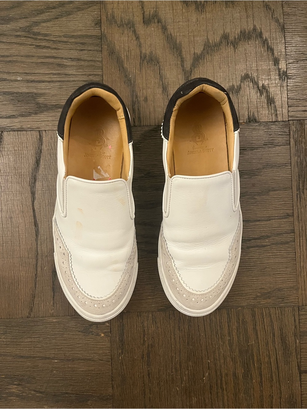 The Office of Angela Scott White Leather Harper Slip-On Sneakers - Size 37.5